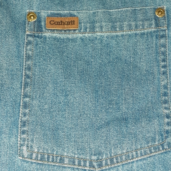 New Carhartt Denim Blue Jean Long Sleeve Button Up Work Shirt - Picture 2 of 6